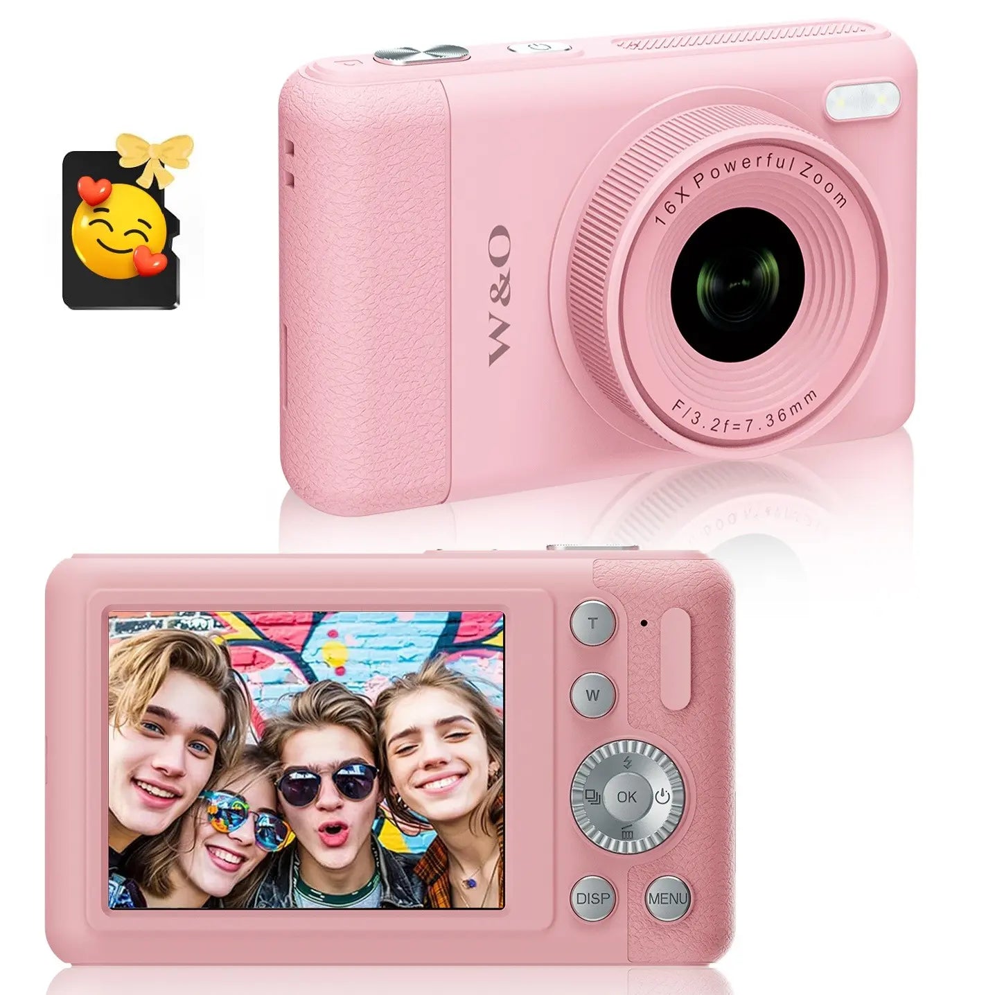 W&O Digital Camera,Portable CCD Cameras Gifts,HD Digital Video Cameras Toddler,Portable Toy 3-10 Ages Girls Boys,32GB TF Card Rechargeable Wireless
